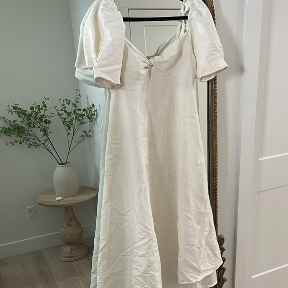 Zara Blogger's Favorite L Linen Blend Knotted Rustic Puff Sleeve Midi Dress - Picture 3 of 7